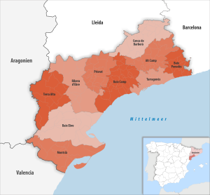 Mapa de las comarcas de la provincia de Tarragona