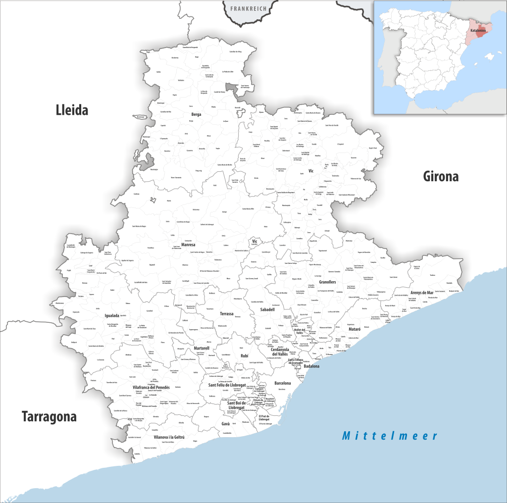 Mapa de los municipios de la provincia de Barcelona.