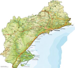 Mapa de relieve de la provincia de Tarragona.