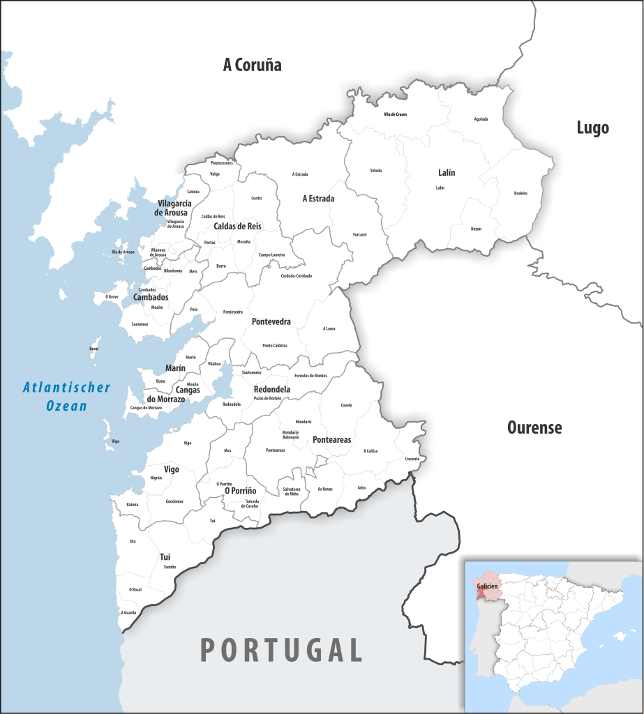 Mapa de los municipios de la provincia de Pontevedra.