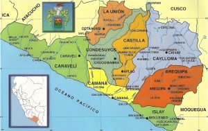 Mapa de la subdivisi&oacute;n administrativa del departamento de Arequipa.