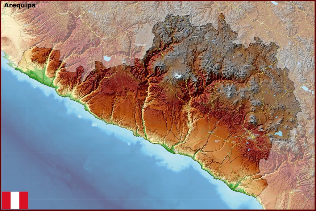 Mapa f&iacute;sico del departamento de Arequipa.