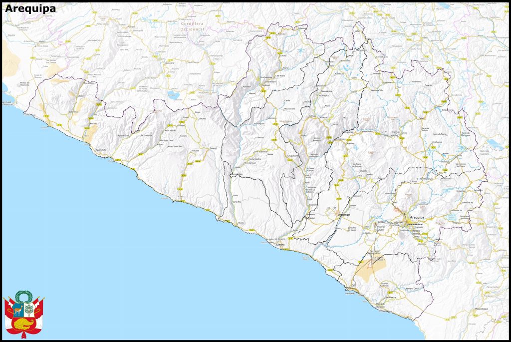 Mapa de las principales ciudades del departamento de Arequipa.