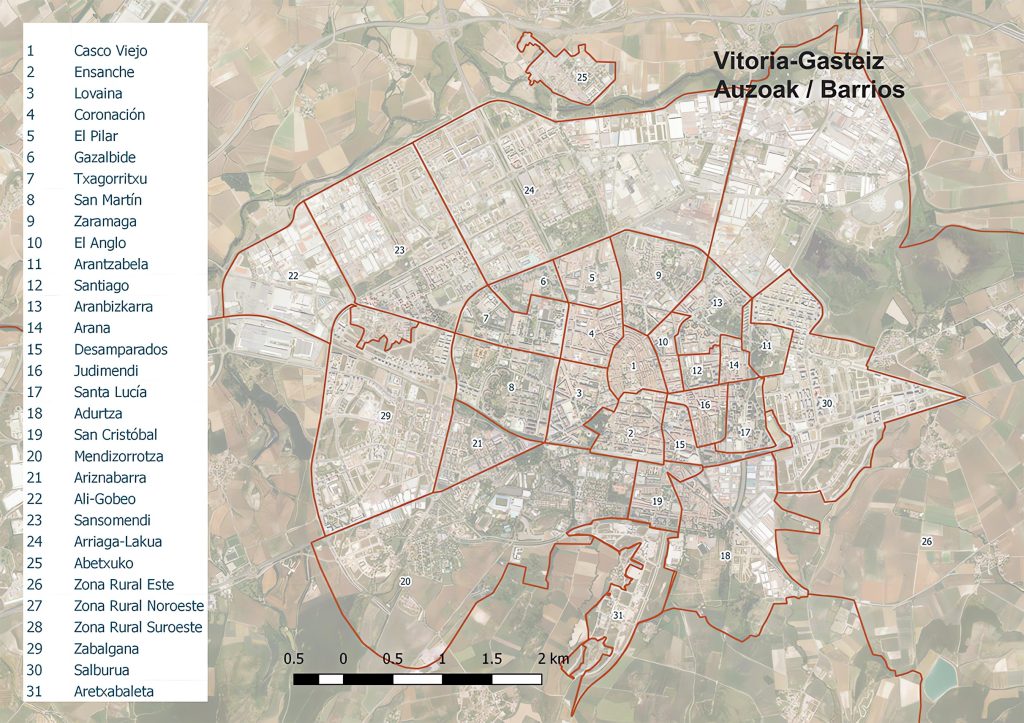 Ortoimagen de los barrios de Vitoria-Gasteiz.