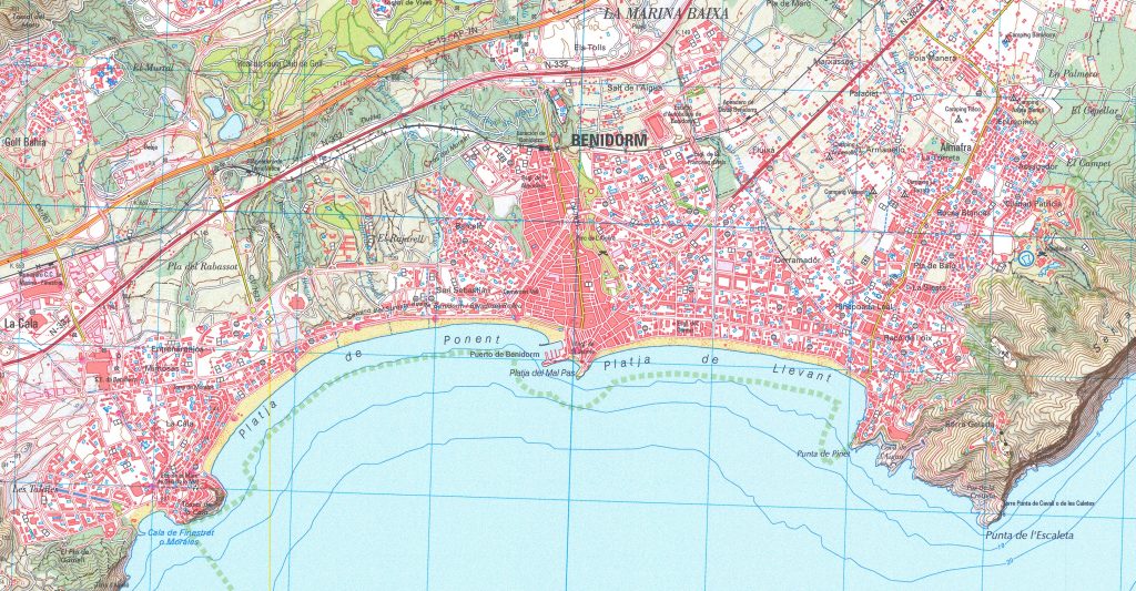 Mapa topográfico de Benidorm.