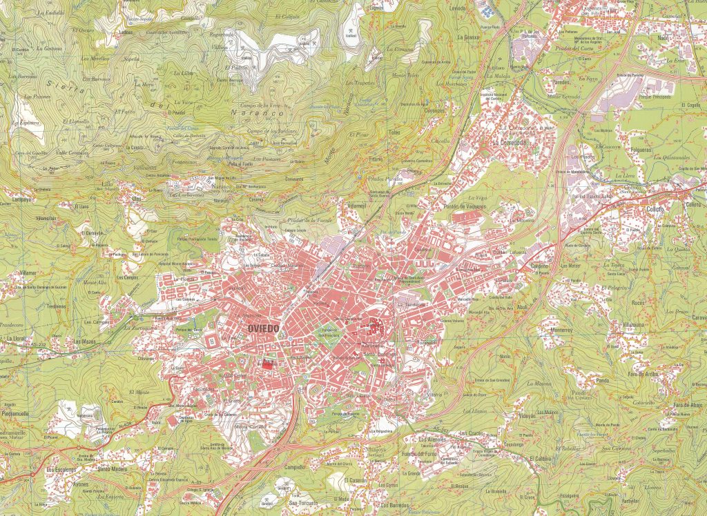 Mapa de accesos por carretera a la ciudad de Oviedo.