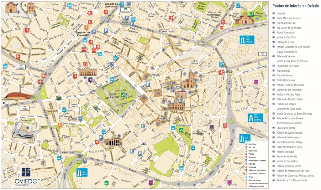Mapa turístico de la ciudad de Oviedo.