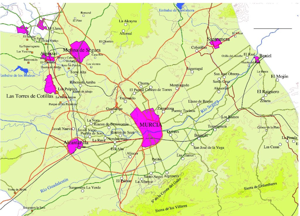 Mapa del área metropolitana de Murcia.