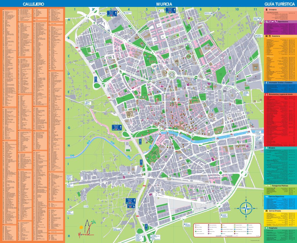 Mapa turístico de la ciudad de Murcia.