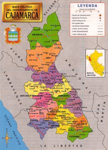 Mapa de las divisiones pol&iacute;ticas del departamento de Cajamarca.