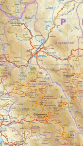 Mapa topogr&aacute;fico del departamento de Cajamarca.