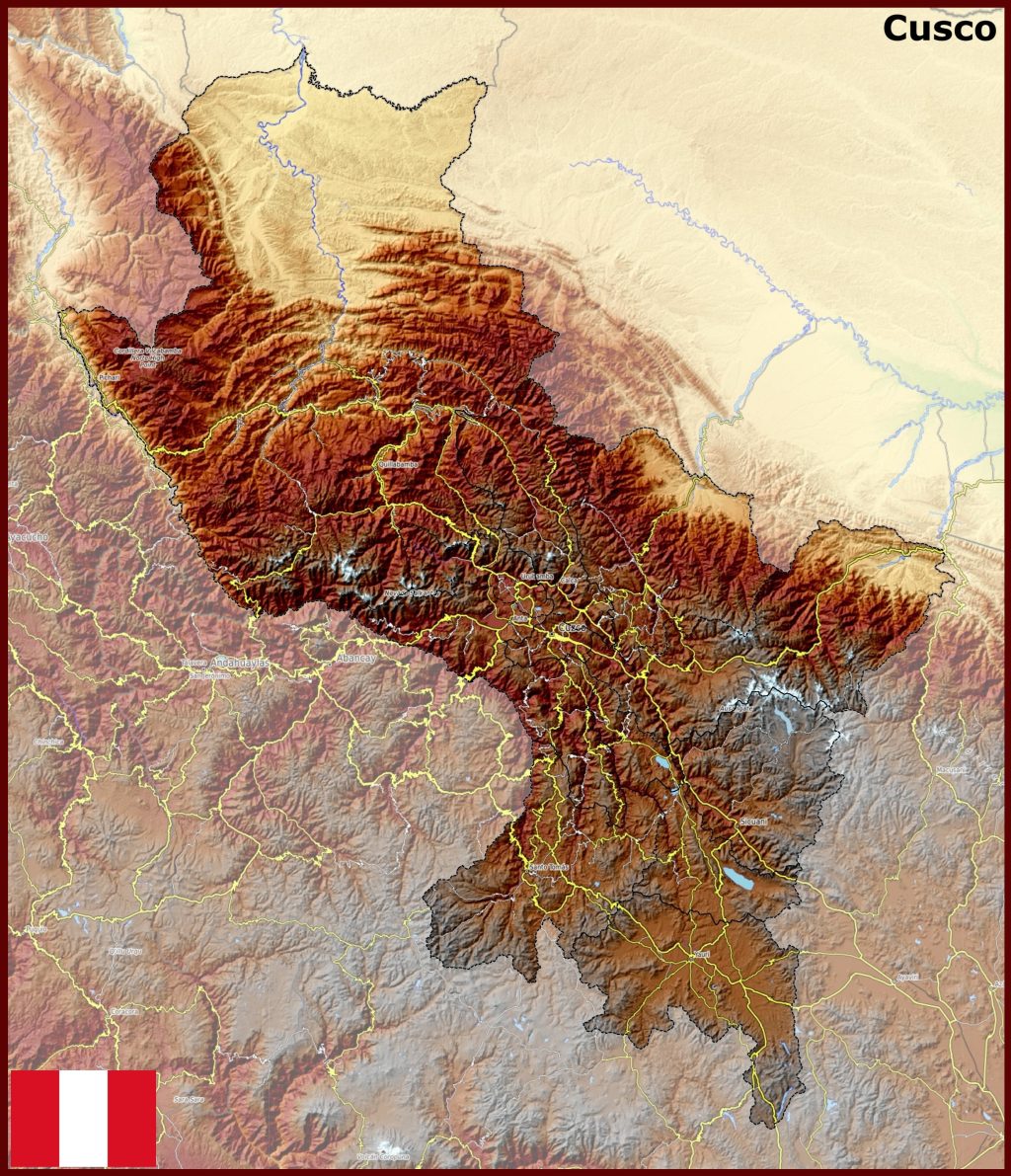 Mapa f&iacute;sico del departamento del Cuzco.