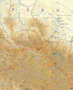 Mapa topogr&aacute;fico del departamento del Cuzco.