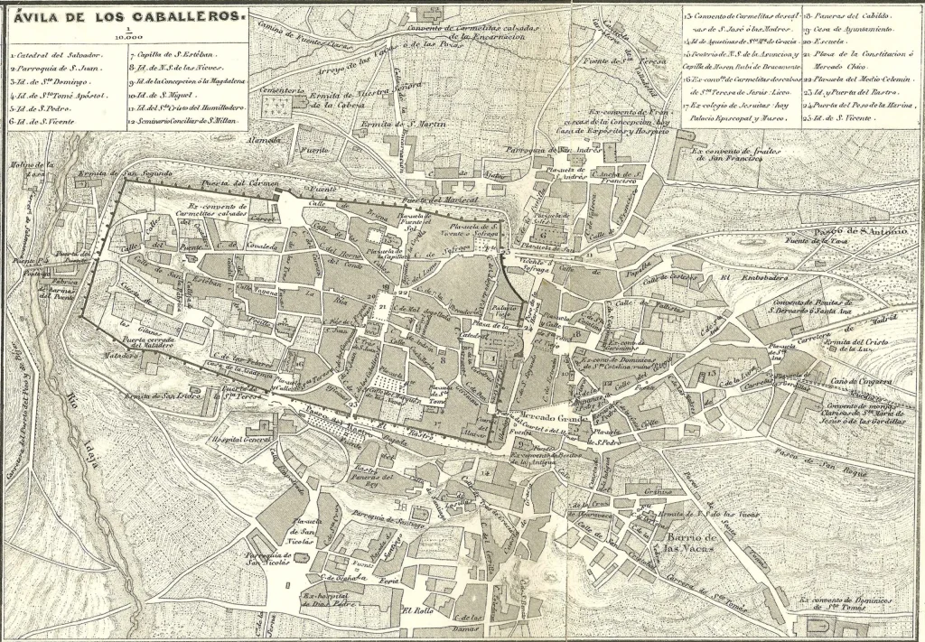 Mapa de la ciudad de Ávila, 1864.