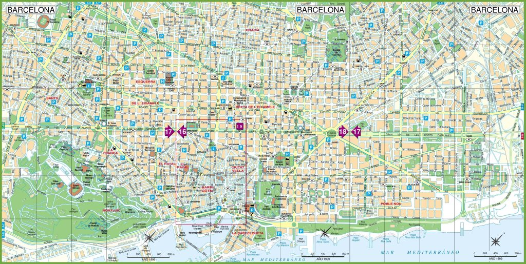 Plano del centro de la ciudad de Barcelona.