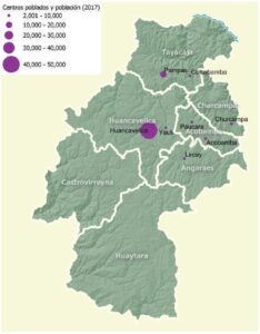 Mapa de los centros poblados y población en el departamento de Huancavelica en 2017. Mapa de los centros poblados y población en el departamento de Huancavelica en 2017.
