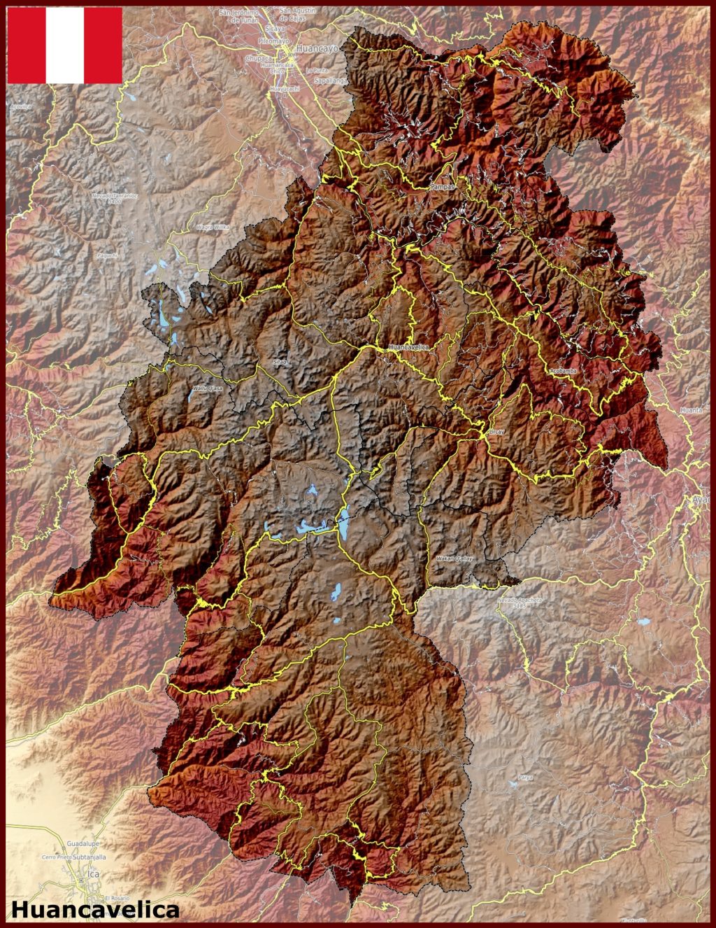 Mapa f&iacute;sico del departamento de Huancavelica.