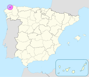 Mapa de ubicación de Ferrol en España.