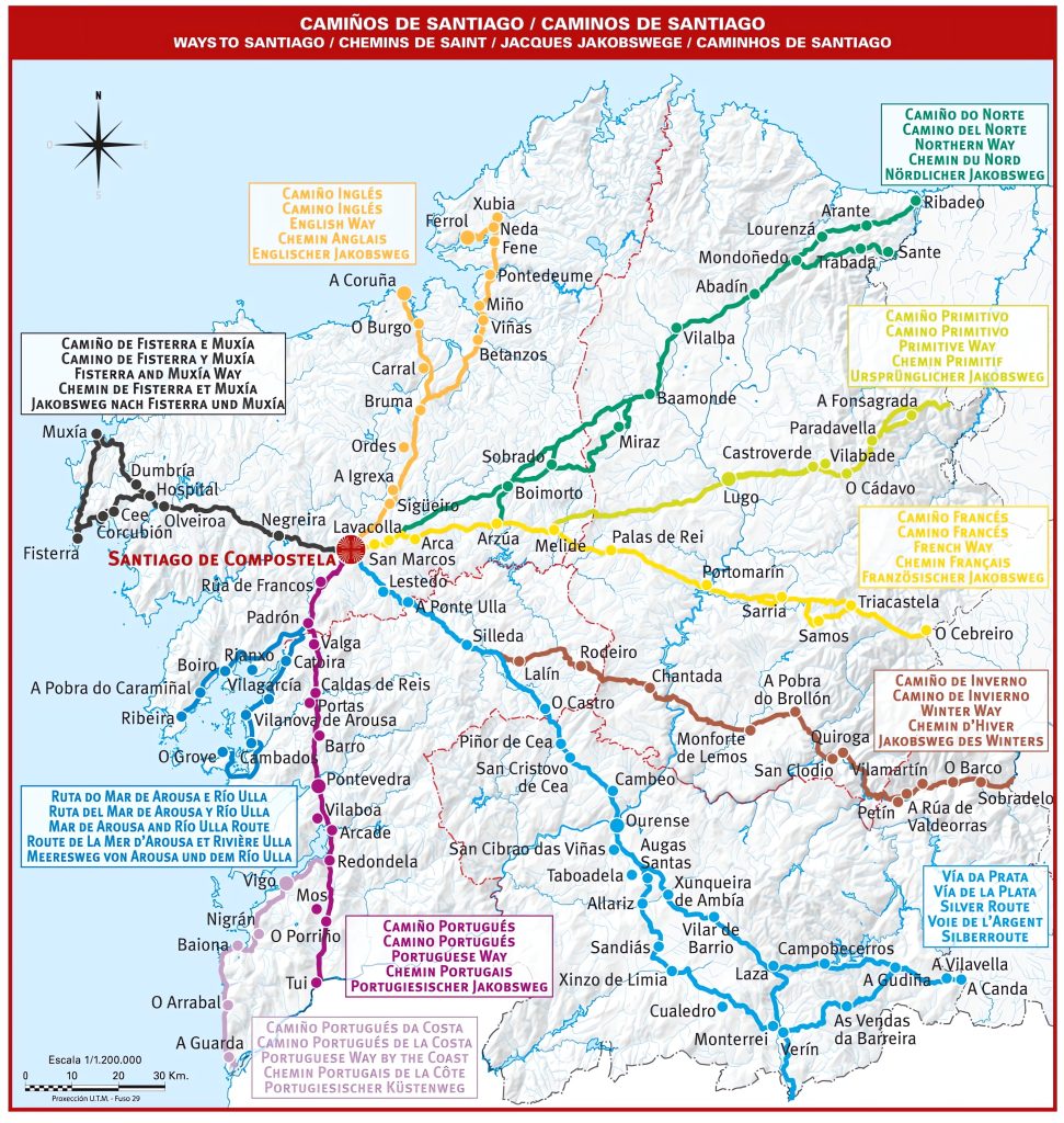 Plano del Camino de Santiago.