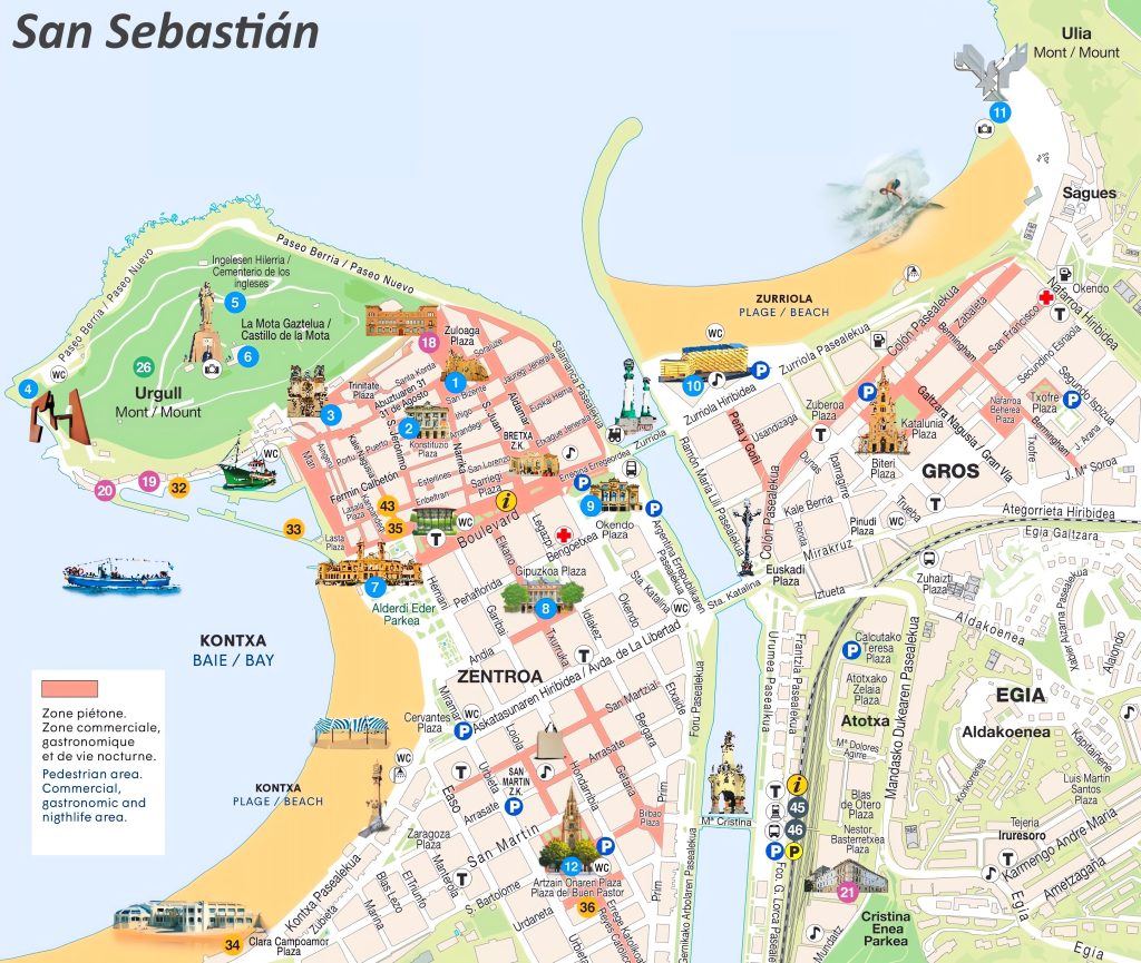 Plano del centro de San Sebastián (Guipúzcoa).