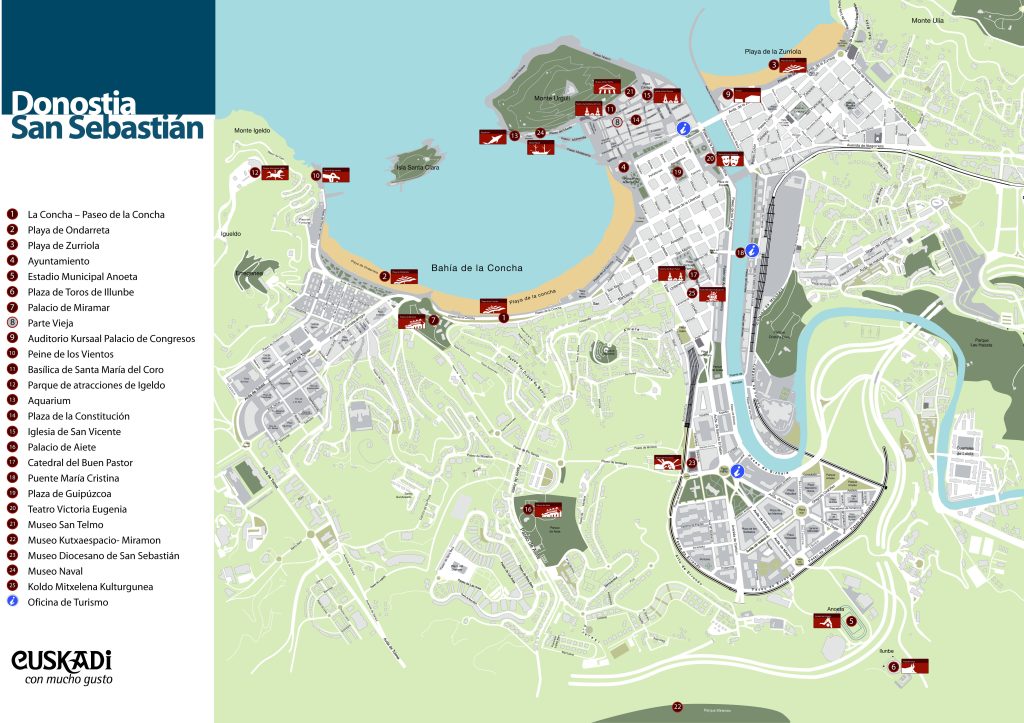 Plano turístico de la ciudad de San Sebastián (Guipúzcoa).