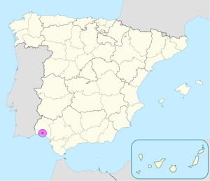 Mapa de ubicación de Huelva en España.