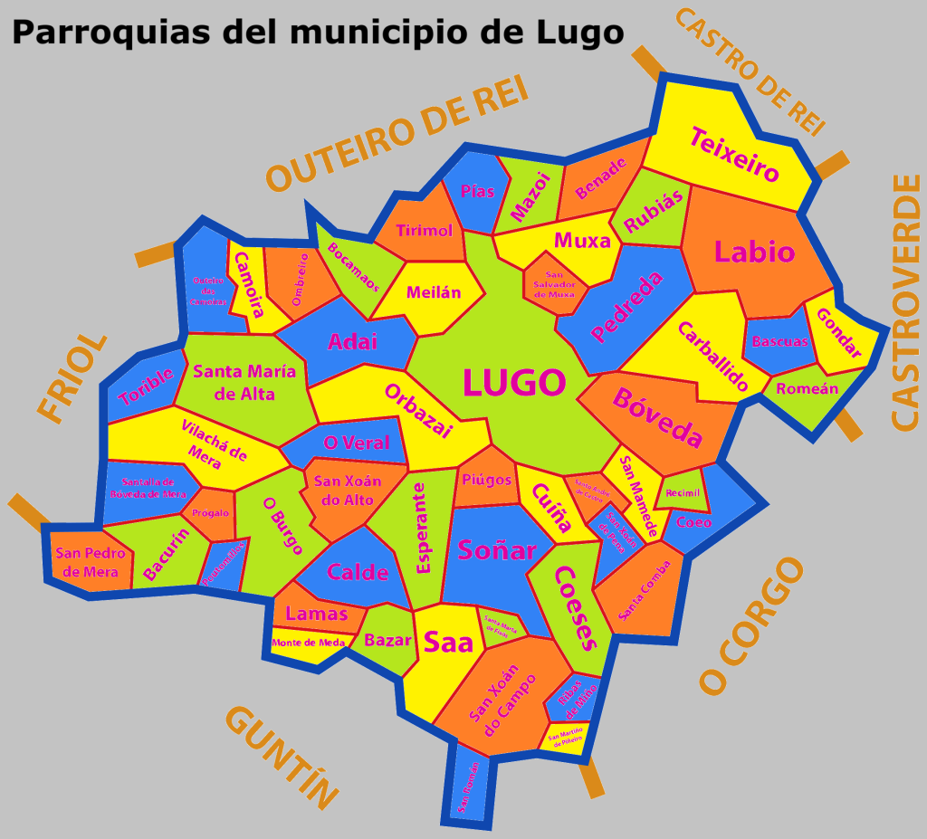Plano de las parroquias del municipio de Lugo.