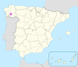 Mapa de ubicación de Orense en España.