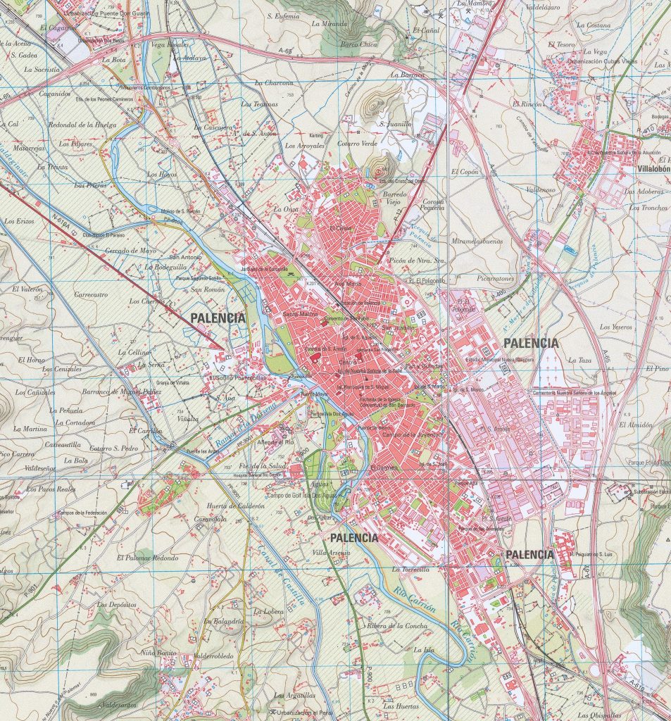 Mapa de accesos por carretera a la ciudad de Palencia.