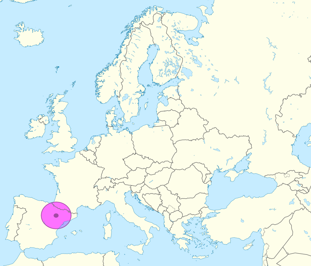 Mapa de ubicación de Zaragoza en Europa.