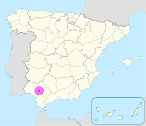 Mapa de ubicación de Sevilla en España. Mapa de ubicación de Sevilla en España.