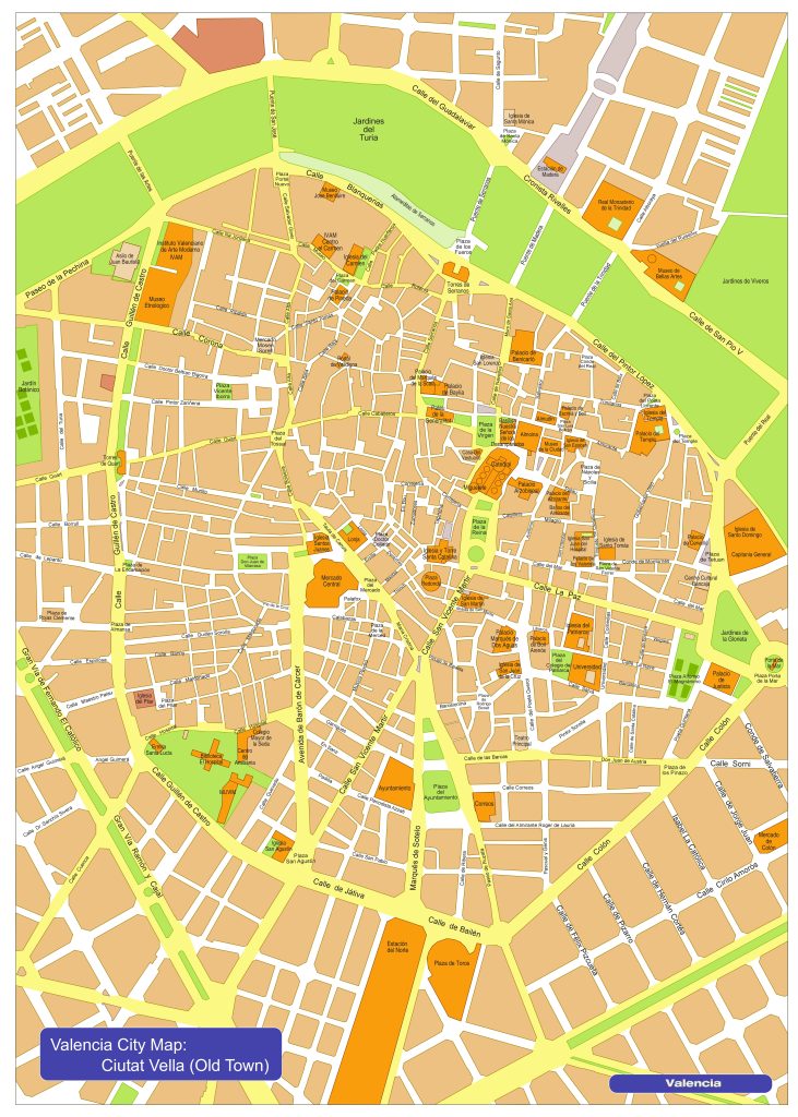 Plano de Ciutat Vella de Valencia.