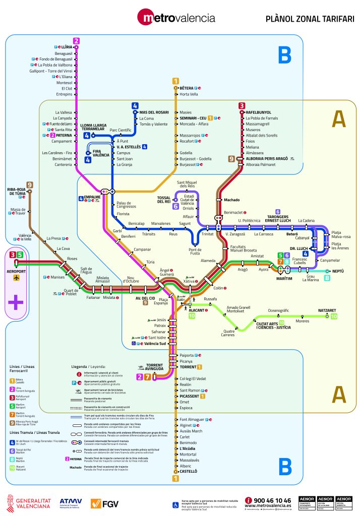 Plano de la red de metro de Valencia.