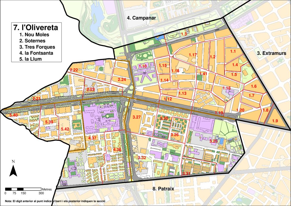 Plano del distrito de l'Olivereta.
