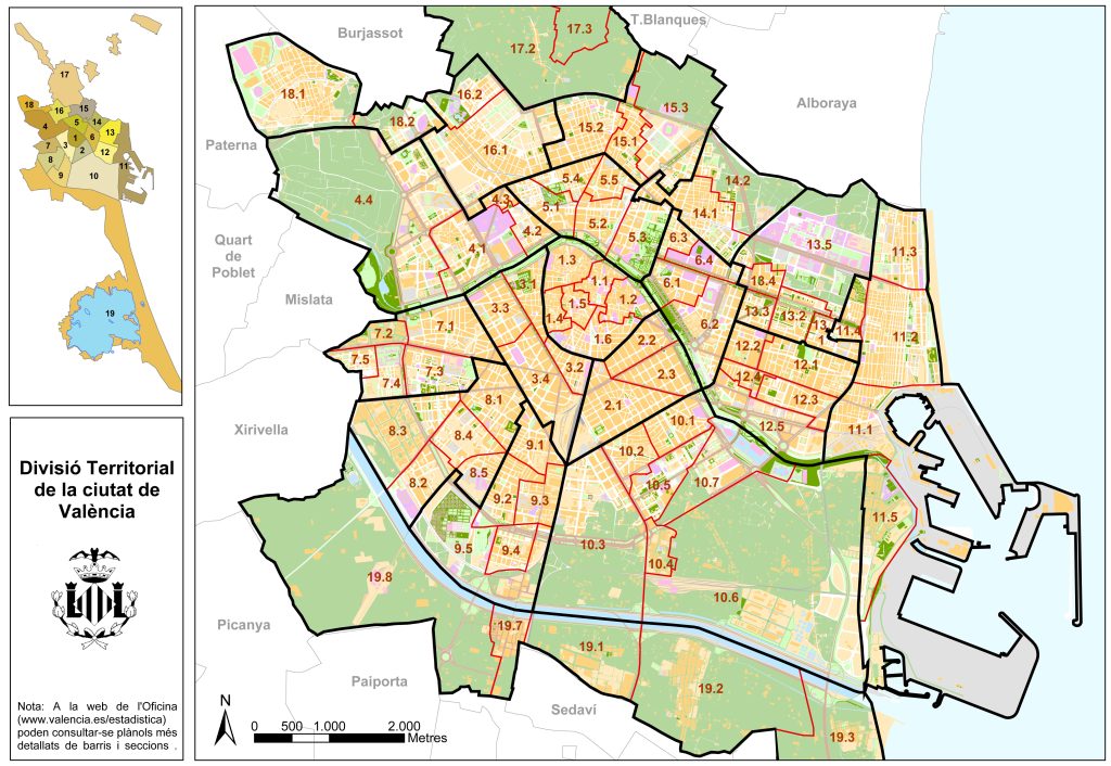Plano de los barrios de Valencia.