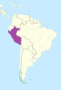 Mapa de ubicaci&oacute;n de Per&uacute; en Am&eacute;rica del Sur.