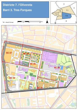 Plano del barrio de Tres Forques