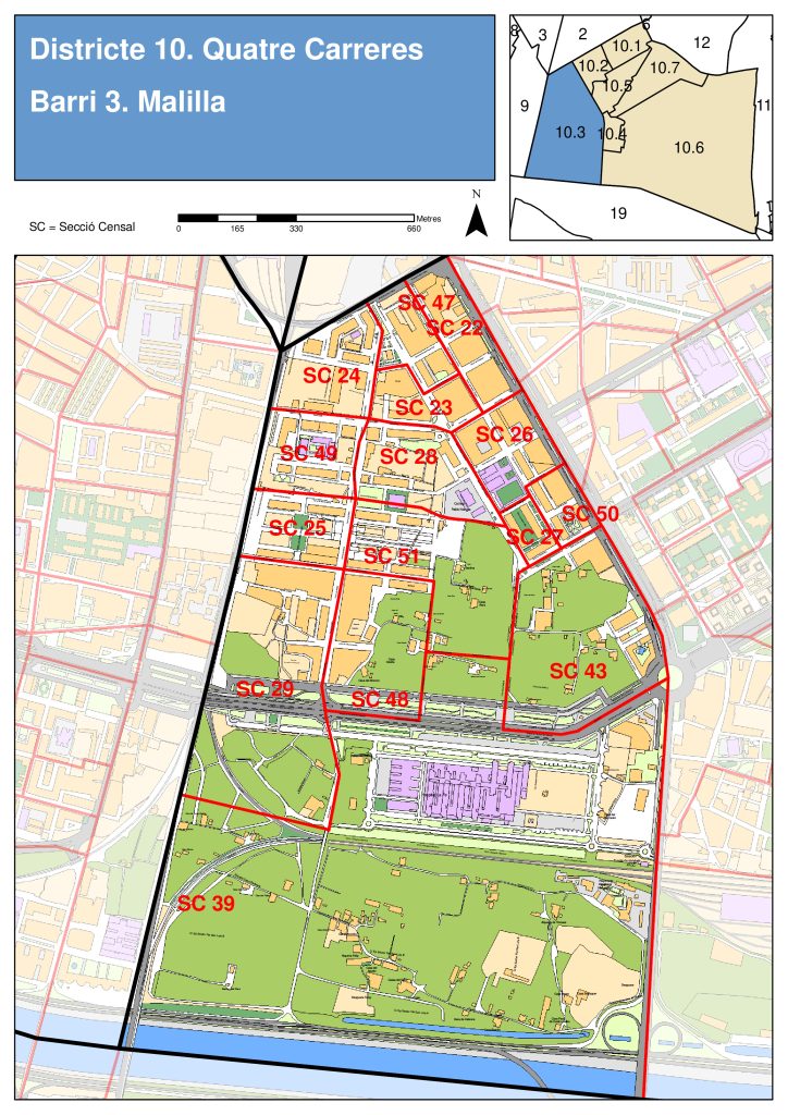 Plano del barrio de Malilla.