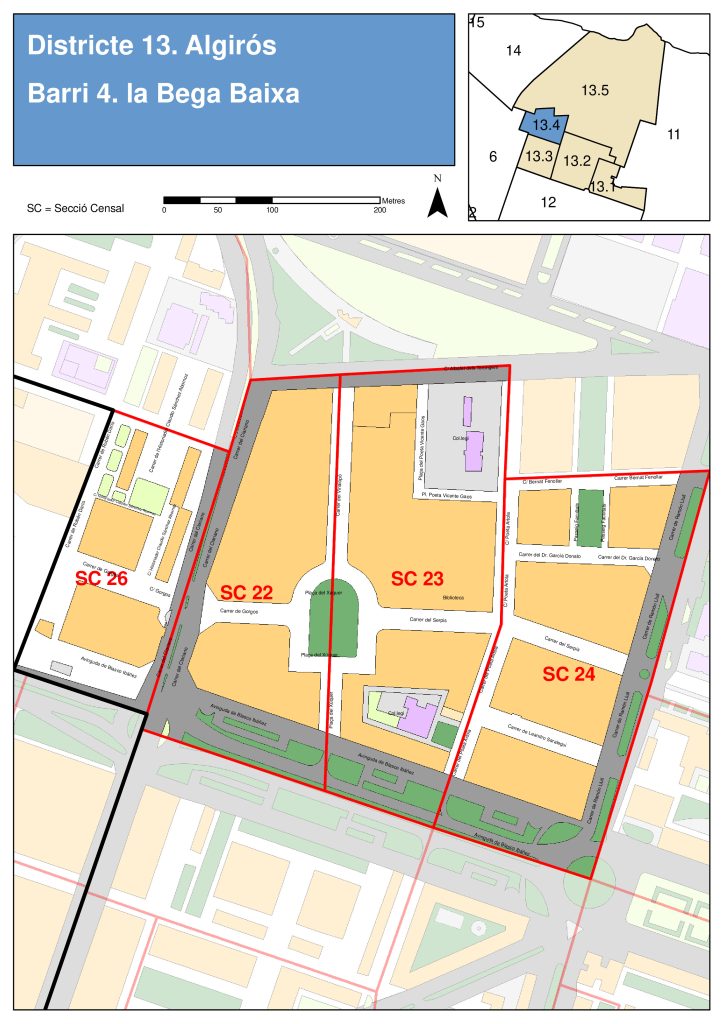 Plano del barrio de La Bega Baixa.