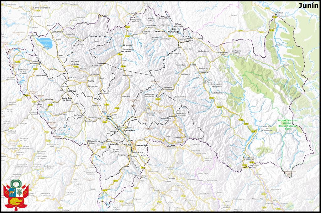 Mapa de las principales ciudades del departamento de Jun&iacute;n.