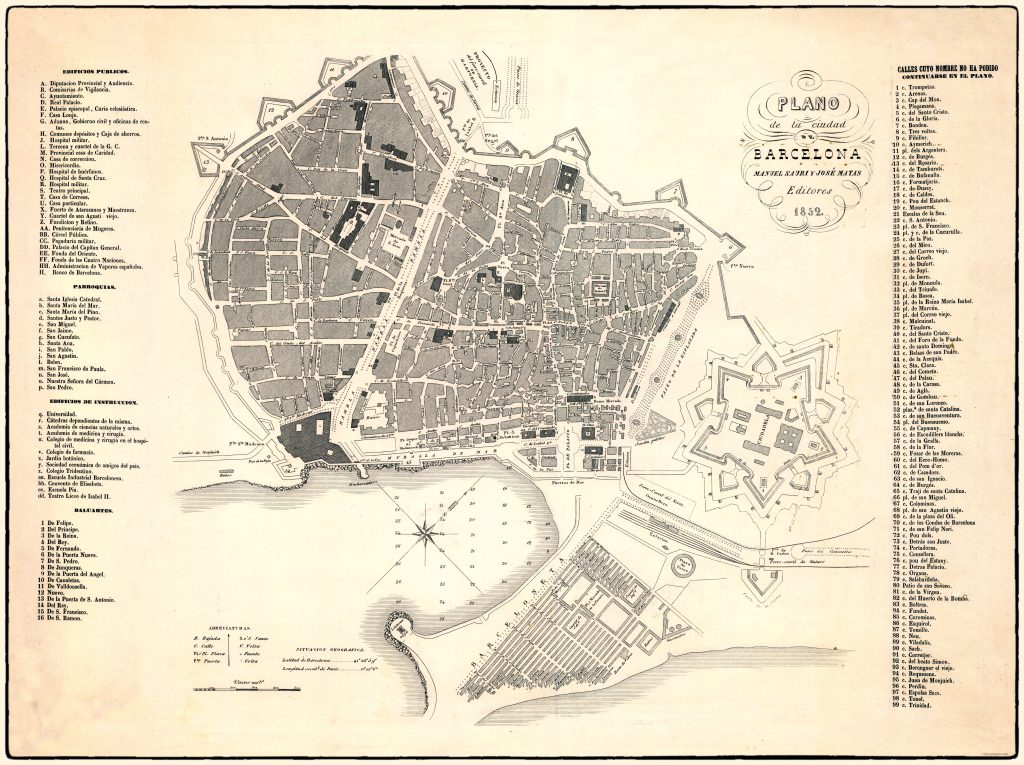Plano de la ciudad de Barcelona 1852.
