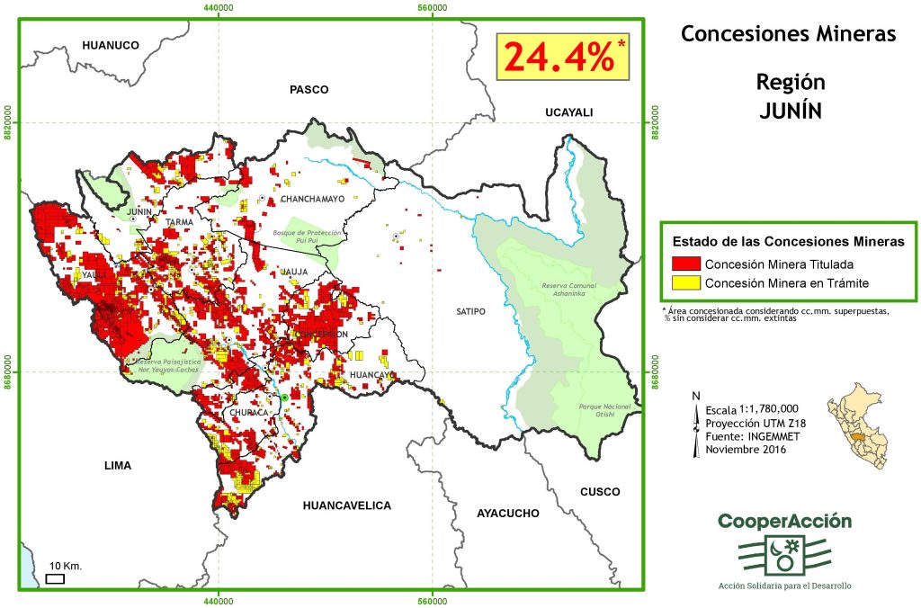 Concesiones mineras en el departamento de Jun&iacute;n noviembre 2016.