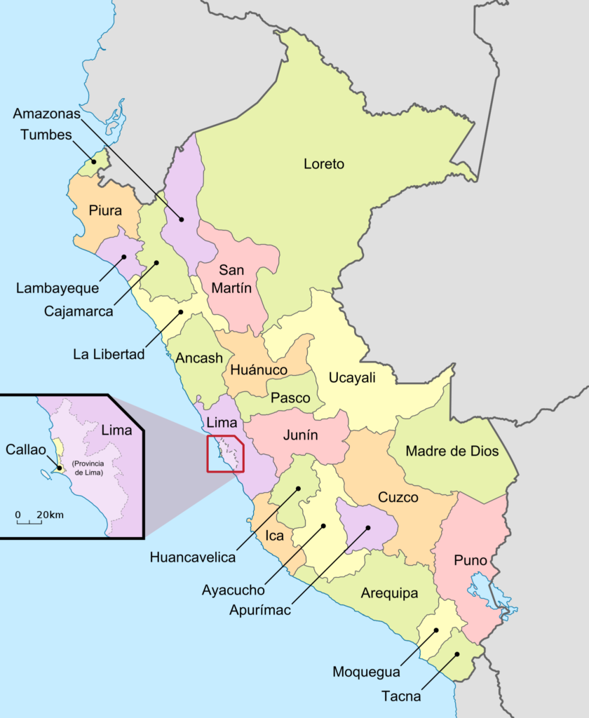 Mapa de los departamentos del Perú