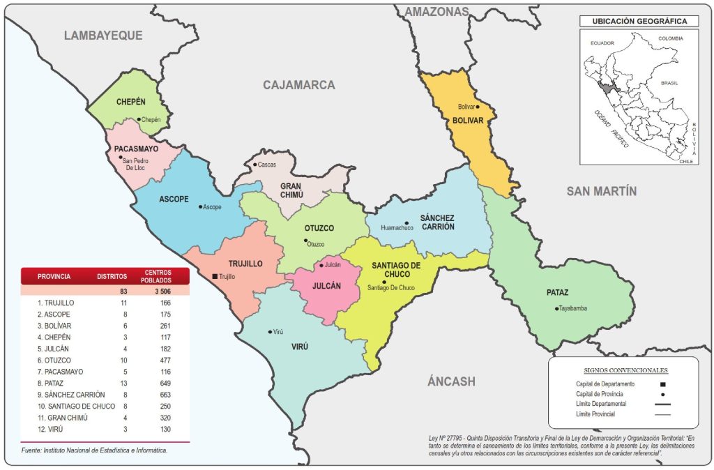 Mapa de las provincias del departamento de La Libertad.