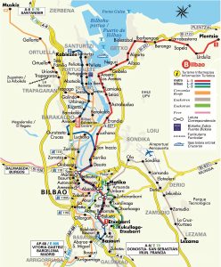 Transporte ferroviario, metro y carreteras en el área metropolitana de Bilbao.