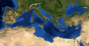 Imagen satelital del mar Mediterráneo.