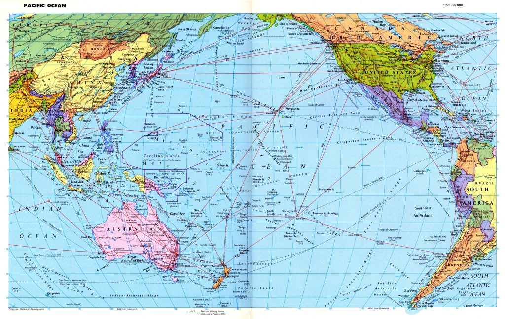 Mapa del océano Pacífico.