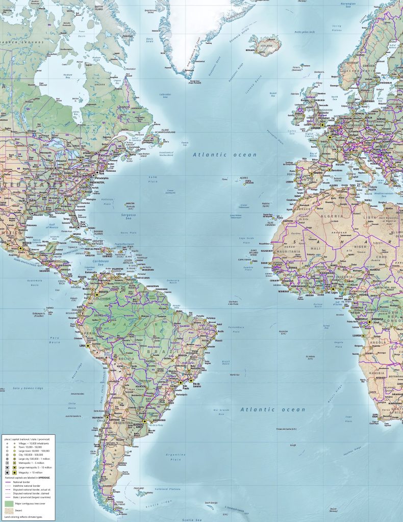 Mapa del océano Atlántico.