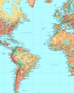 Mapa político del océano Atlántico.