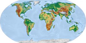 Mapa físico en blanco del mundo.